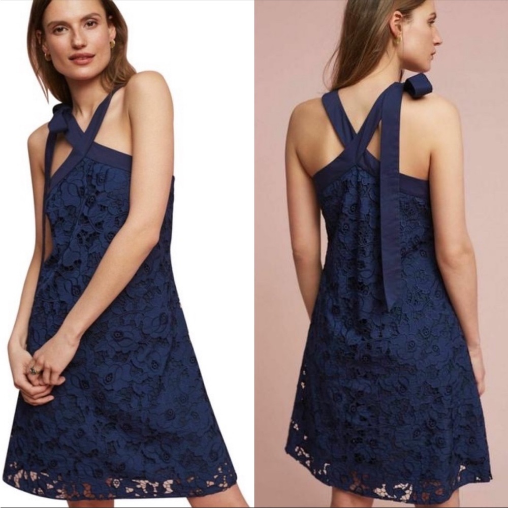 Shoshanna Navy Blue Lace Mini Dress